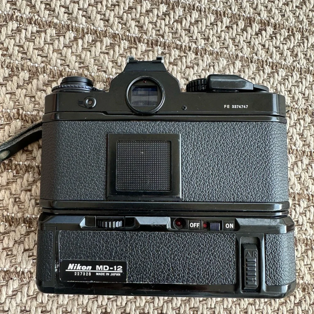 Nikon FE film camera with MD12 attachment grip